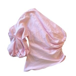 Petersyn Womens $275  Asymmetrical Pink Tilly One Shoulder Puff Sleeve Top Sz‎ M
